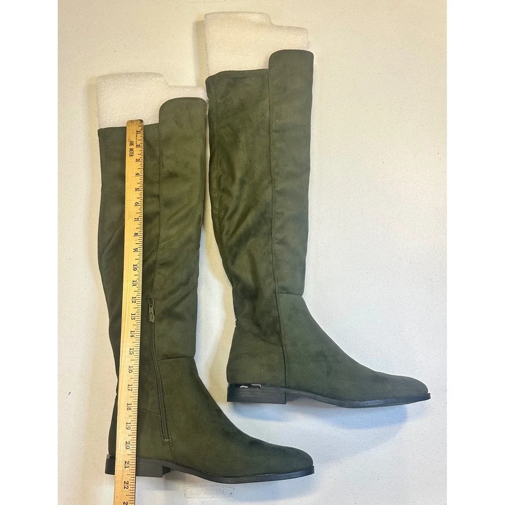 Nine West WNALLAIR2 Olive Green Faux Suede Over The Knee Boots Womens 12M